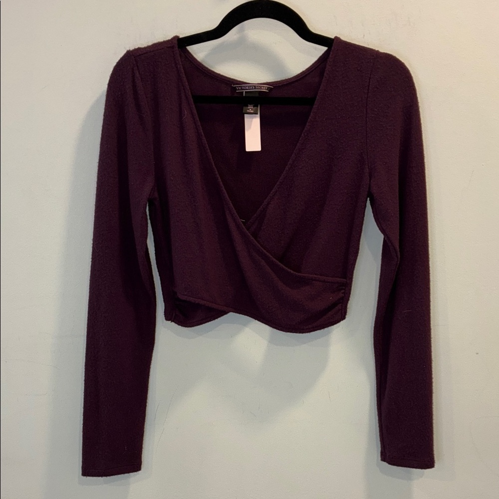 Victoria’s Secret Long Sleeve Wrap Lounge Crop Top NWT Plum Purple M - Picture 2 of 5